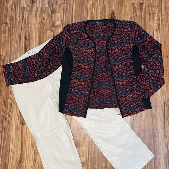 Violet B women’s jacket coat petite large top western Aztec tapestry black zip - Picture 1 of 7